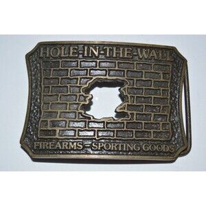 Vintage "Hole In the Wall" Firearms Sporting Goods Gun Shop Belt Buckle RARE